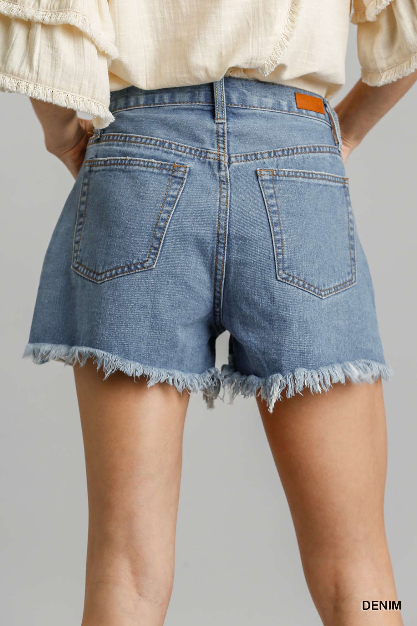 Umgee 5-Pockets Distressed Non-Stretch Unfinished Hem Denim Shorts