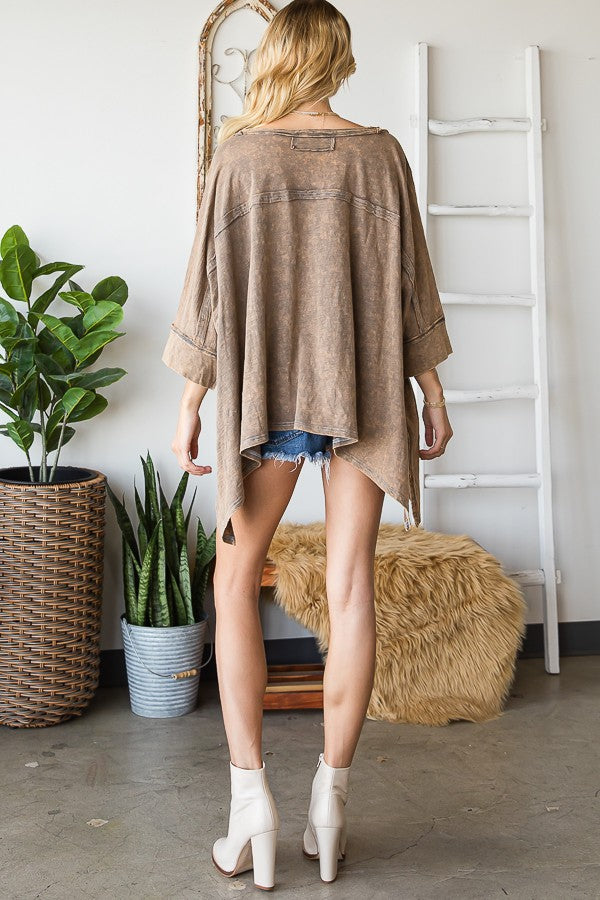 Oli & Hali V Neck Oversized Mineral Washing Top