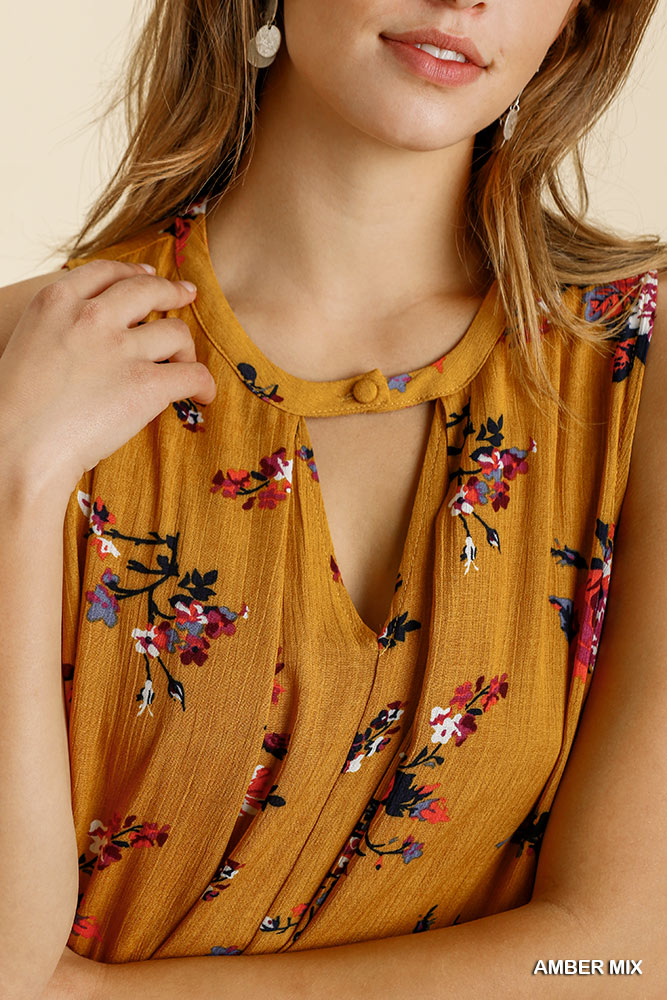 Umgee Floral Print Front Keyhole Sleeveless Flowy Dress - Roulhac Fashion Boutique