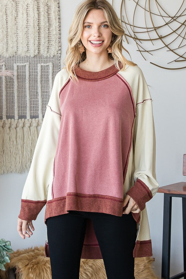 Oli & Hali Mineral Washed Color Block Loose Fit Top