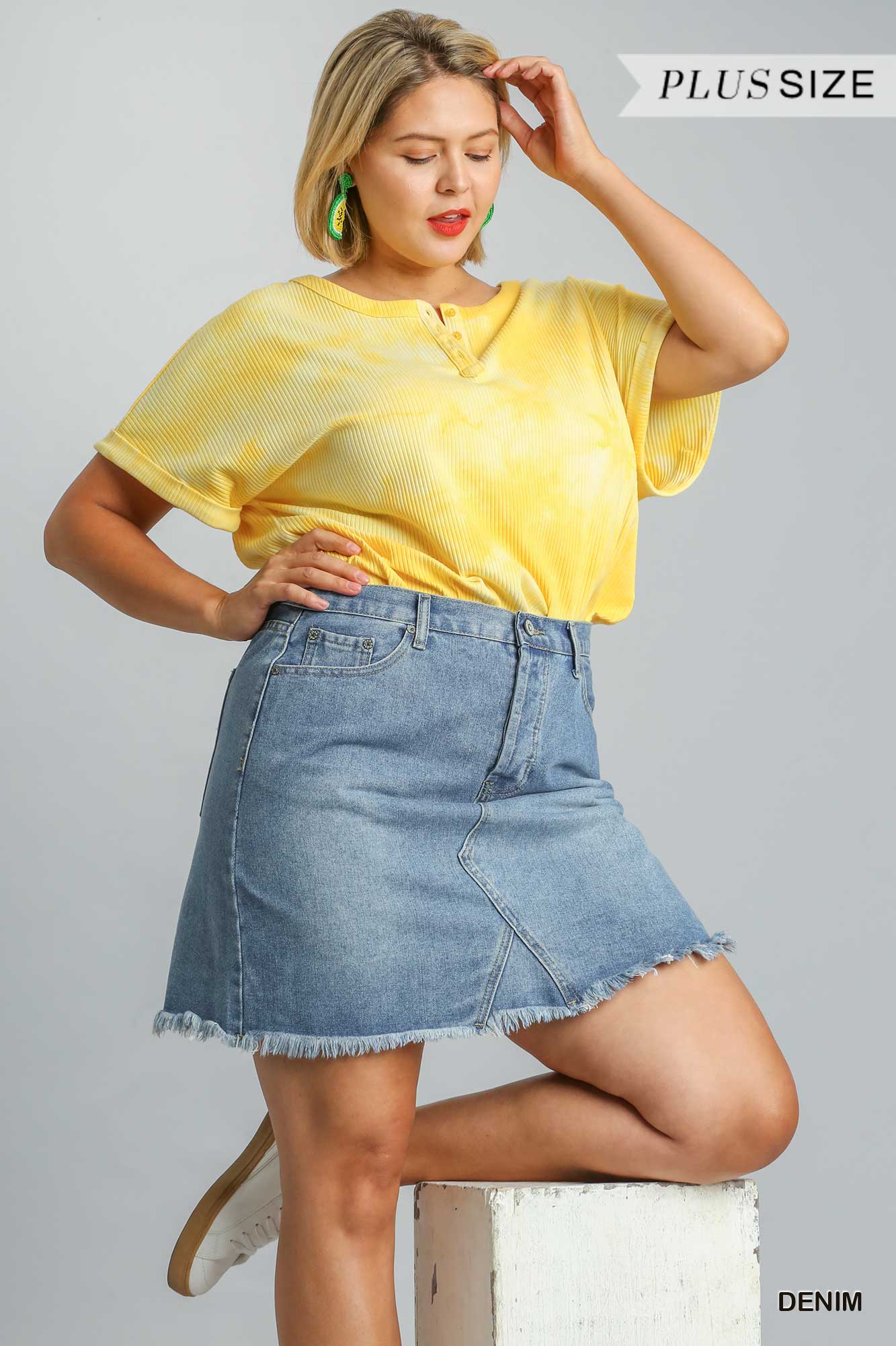 Umgee Plus High Rise 5 Pocket Non-Stretch Denim Skirt