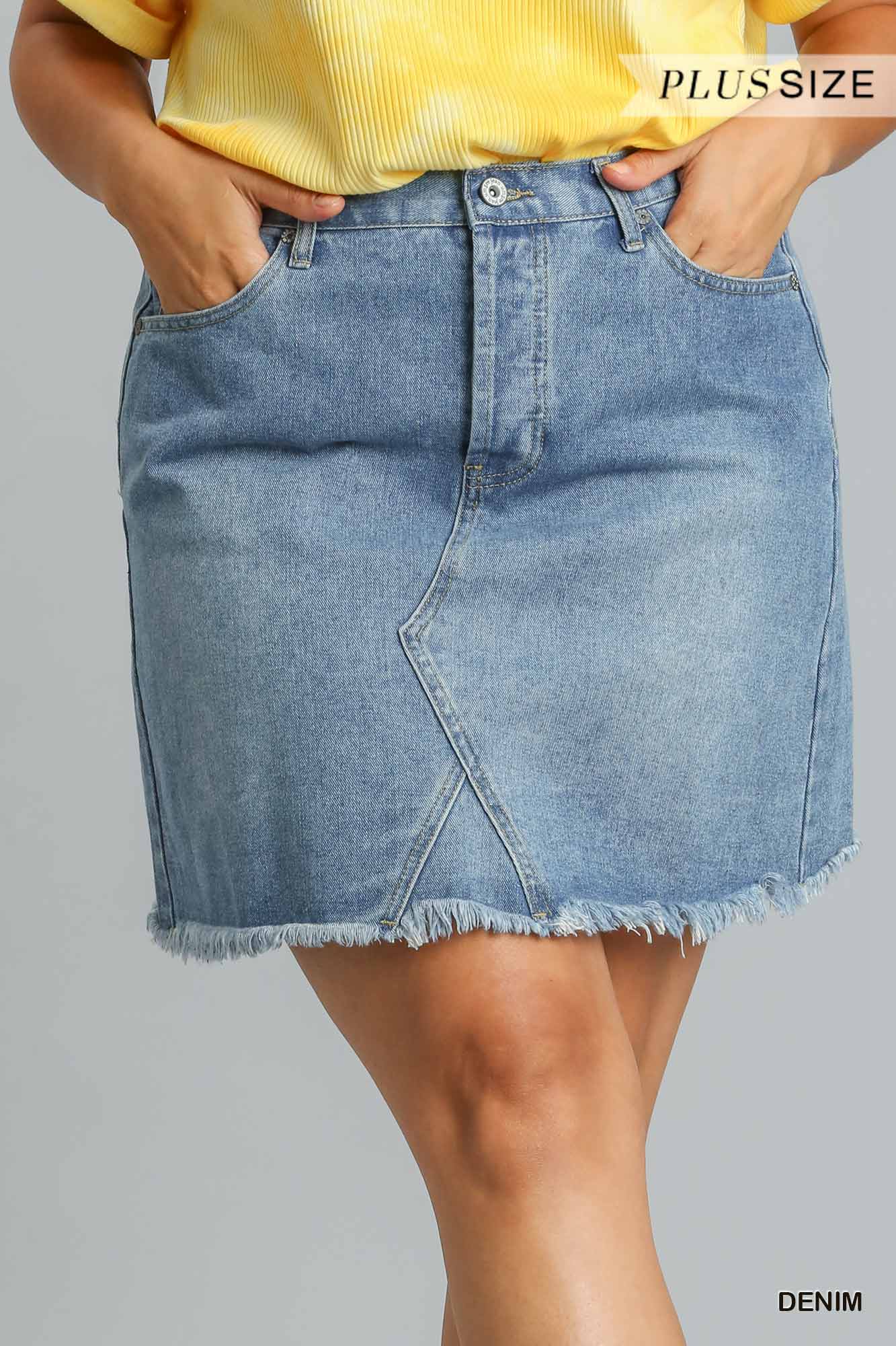Umgee Plus High Rise 5 Pocket Non-Stretch Denim Skirt