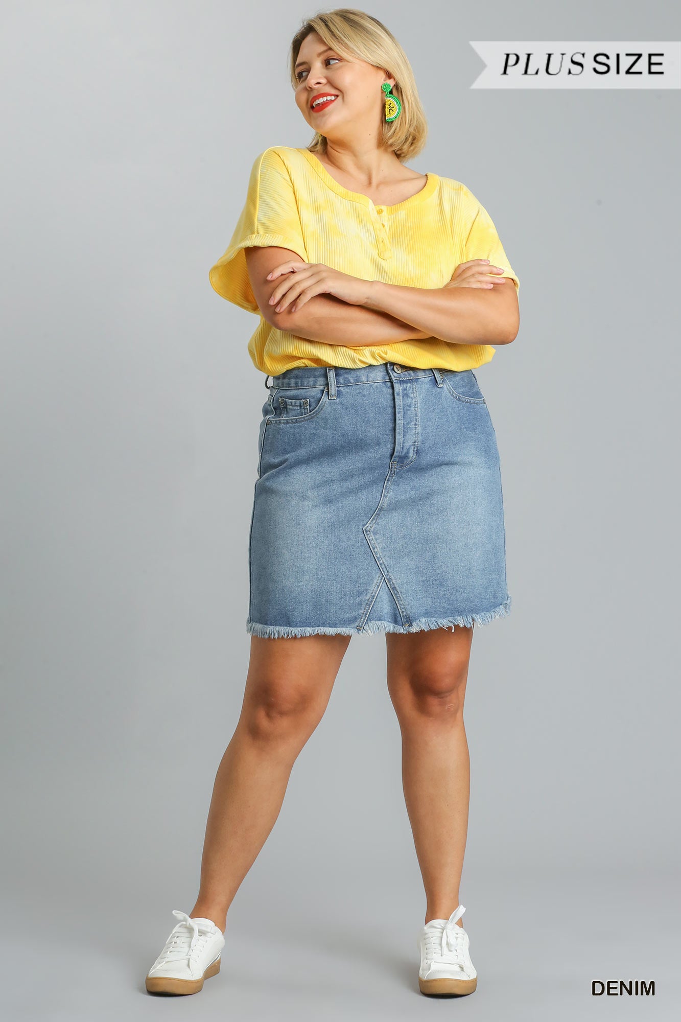Umgee Plus High Rise 5 Pocket Non-Stretch Denim Skirt