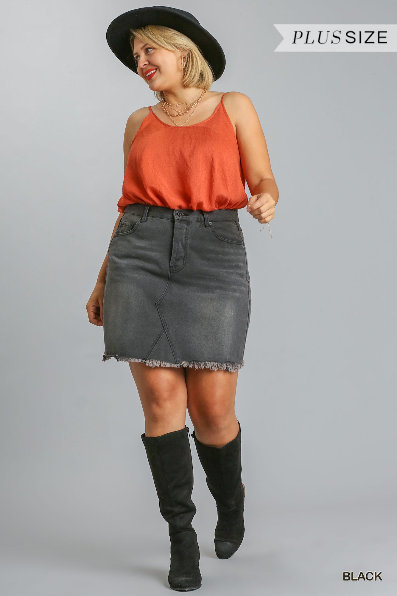 Umgee Plus High Rise 5 Pocket Non-Stretch Denim Skirt