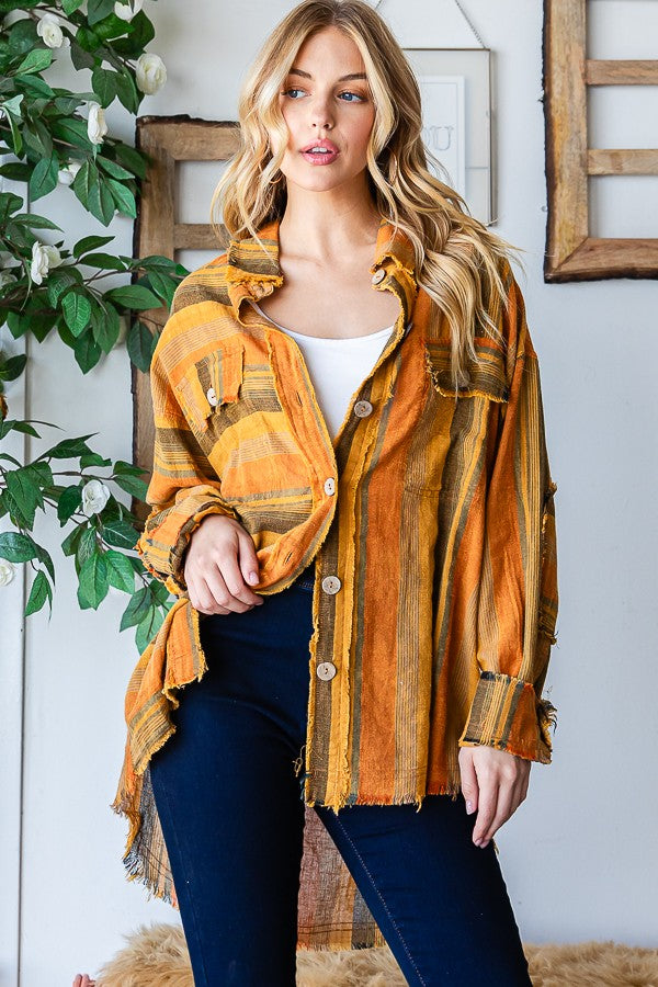 Oli & Hali Mineral Washed Multi Striped Shirts Top