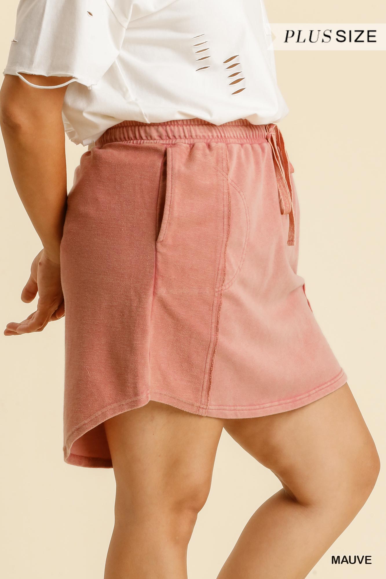 Umgee Plus French Terry Mineral Washed Drawstring Skirt Pants