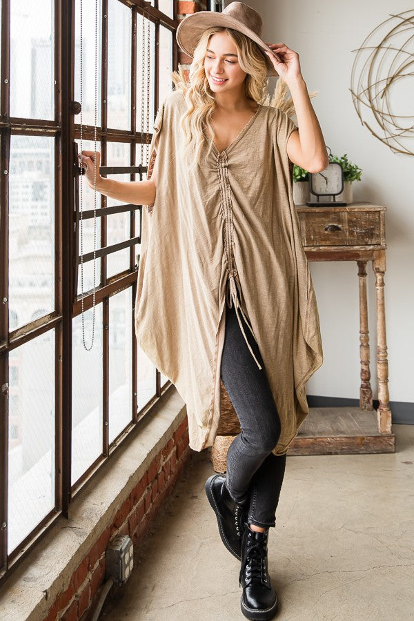 Oli & Hali Cinched Front Coccon Sleeveless Long Top