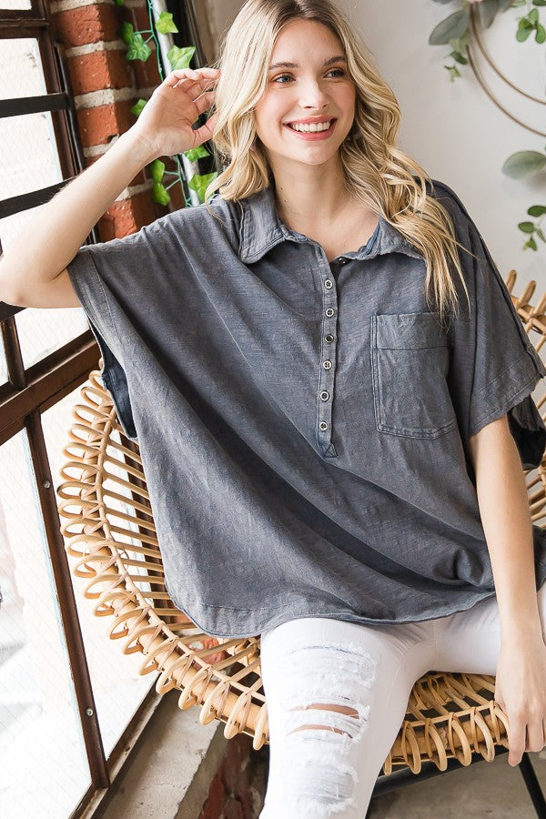 Oli & Hali Mineral Washed Button Down Top