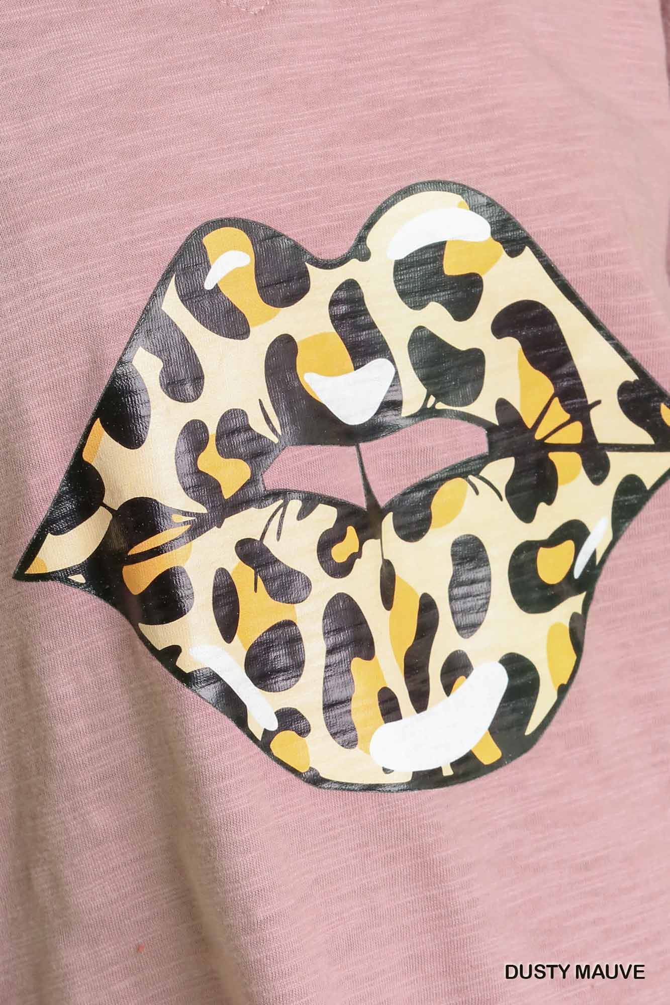 Umgee Animal Lip Kiss Graphic Printed V-Neck Cold Shoulder Dress - Roulhac Fashion Boutique