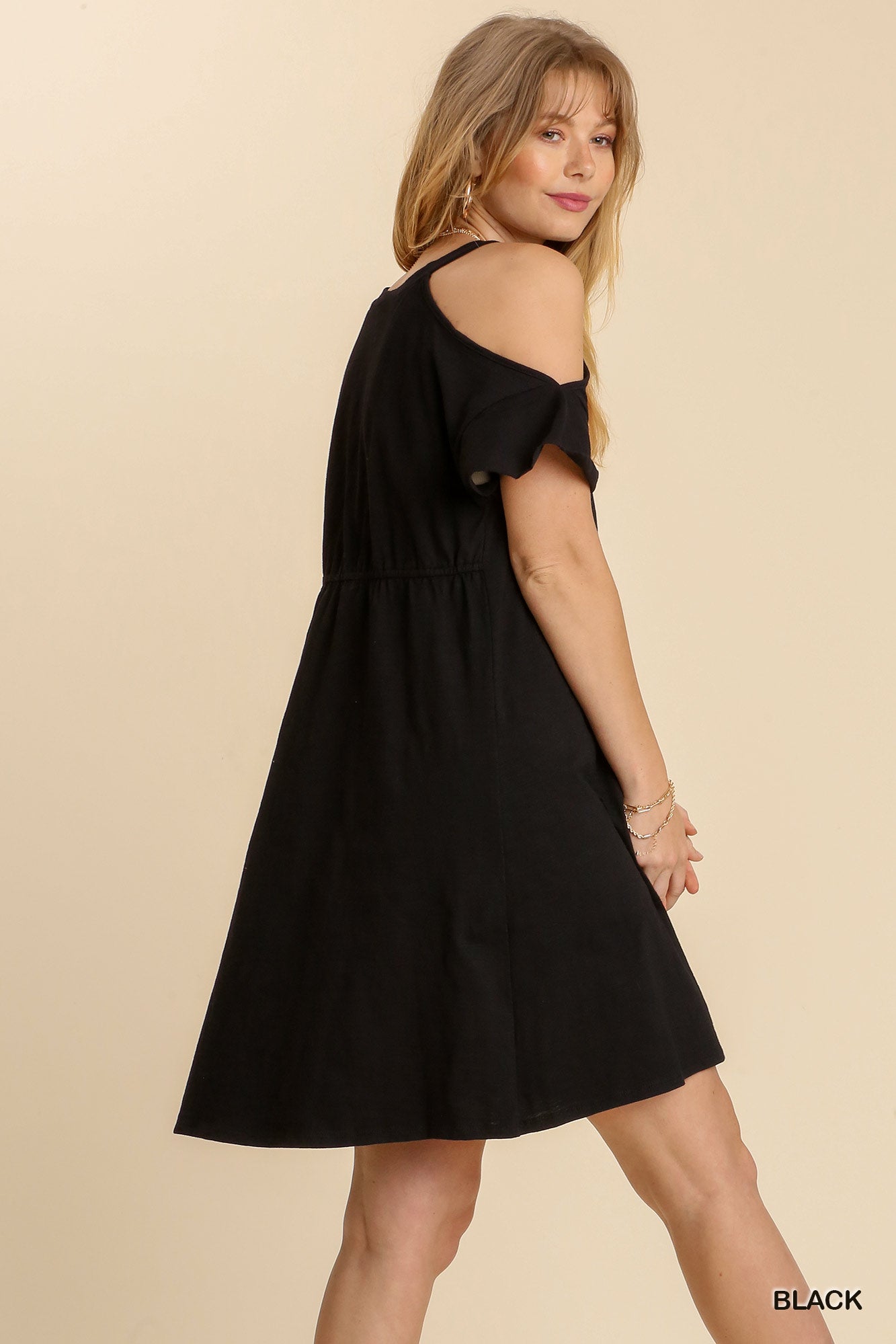 Umgee Animal Lip Kiss Graphic Printed V-Neck Cold Shoulder Dress - Roulhac Fashion Boutique