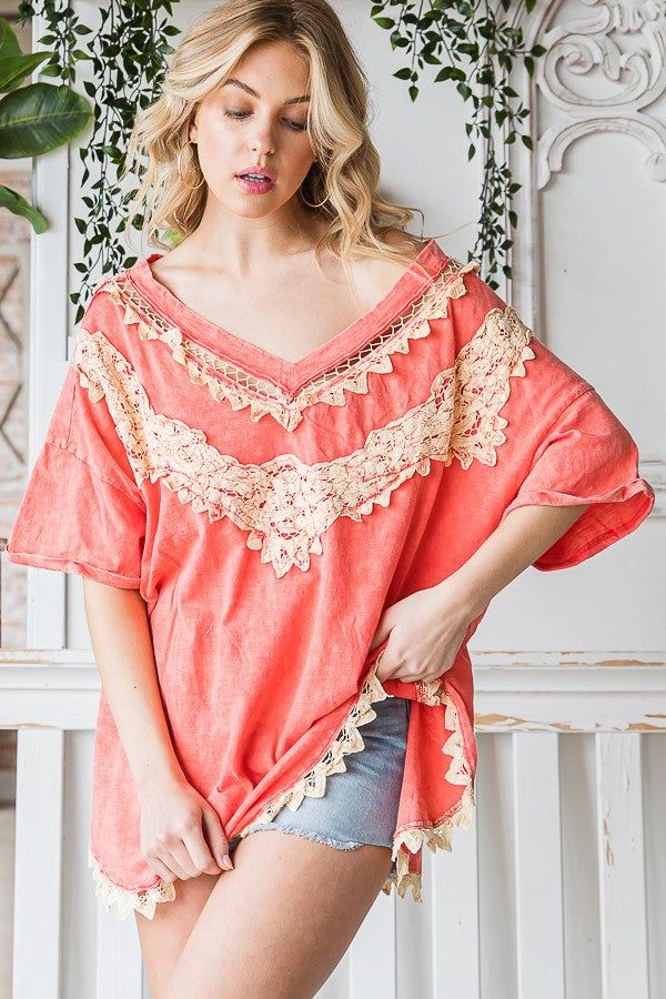 Oli & Hali Crochet V-Neck Tee Top