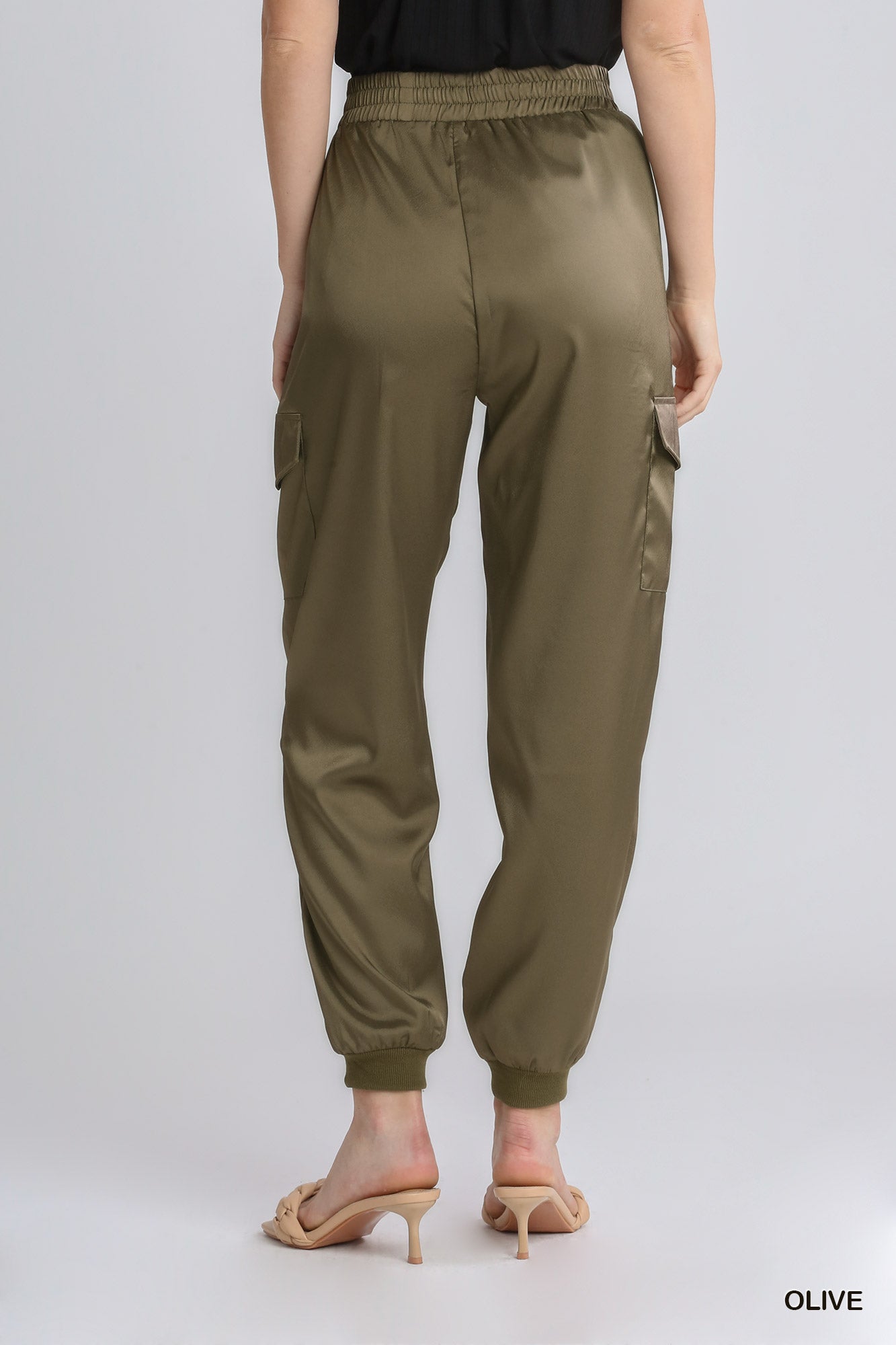 Umgee Elastic Waistband Cargo Side Pocket Jogger Pants