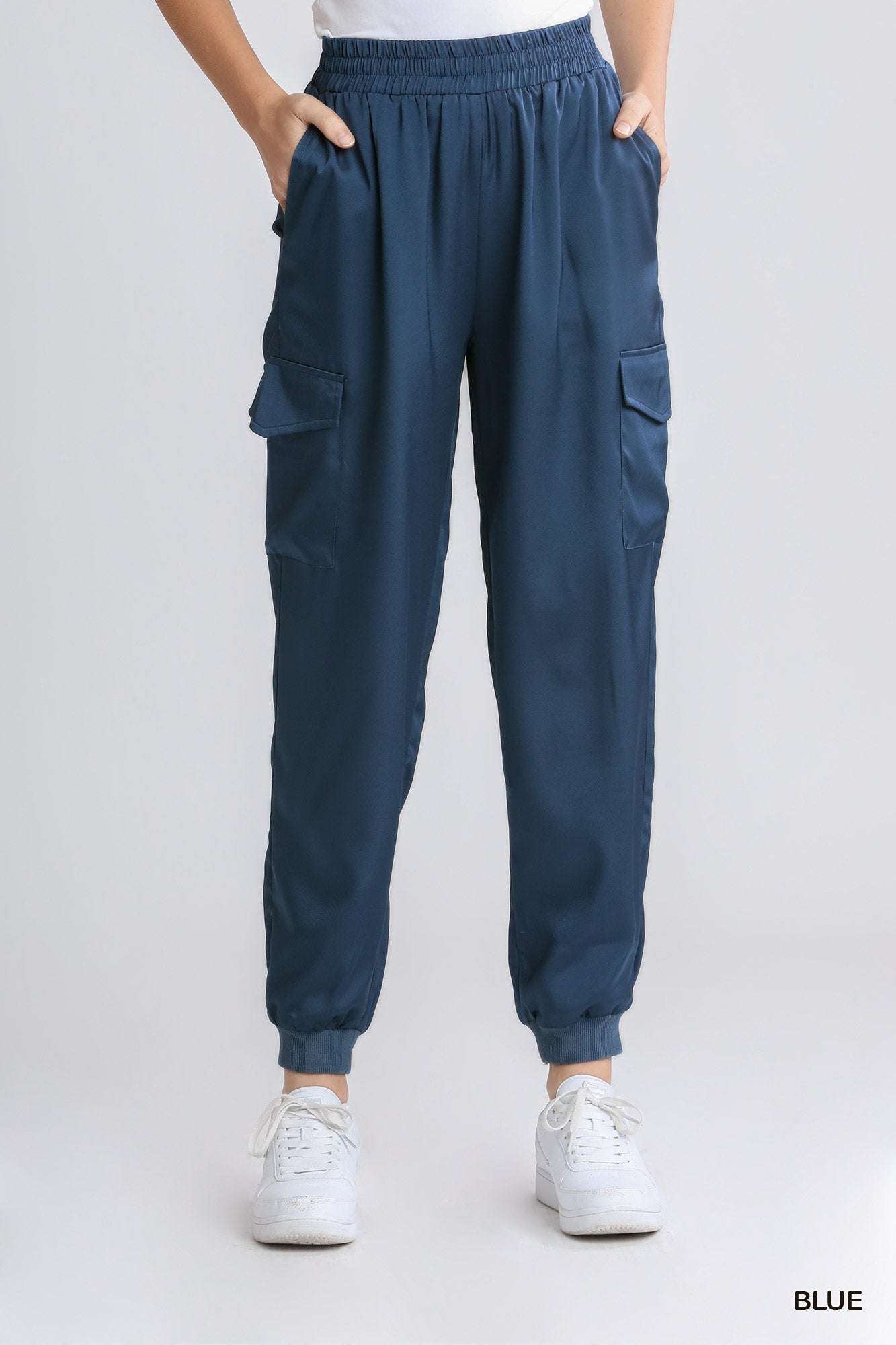 Umgee Elastic Waistband Cargo Side Pocket Jogger Pants