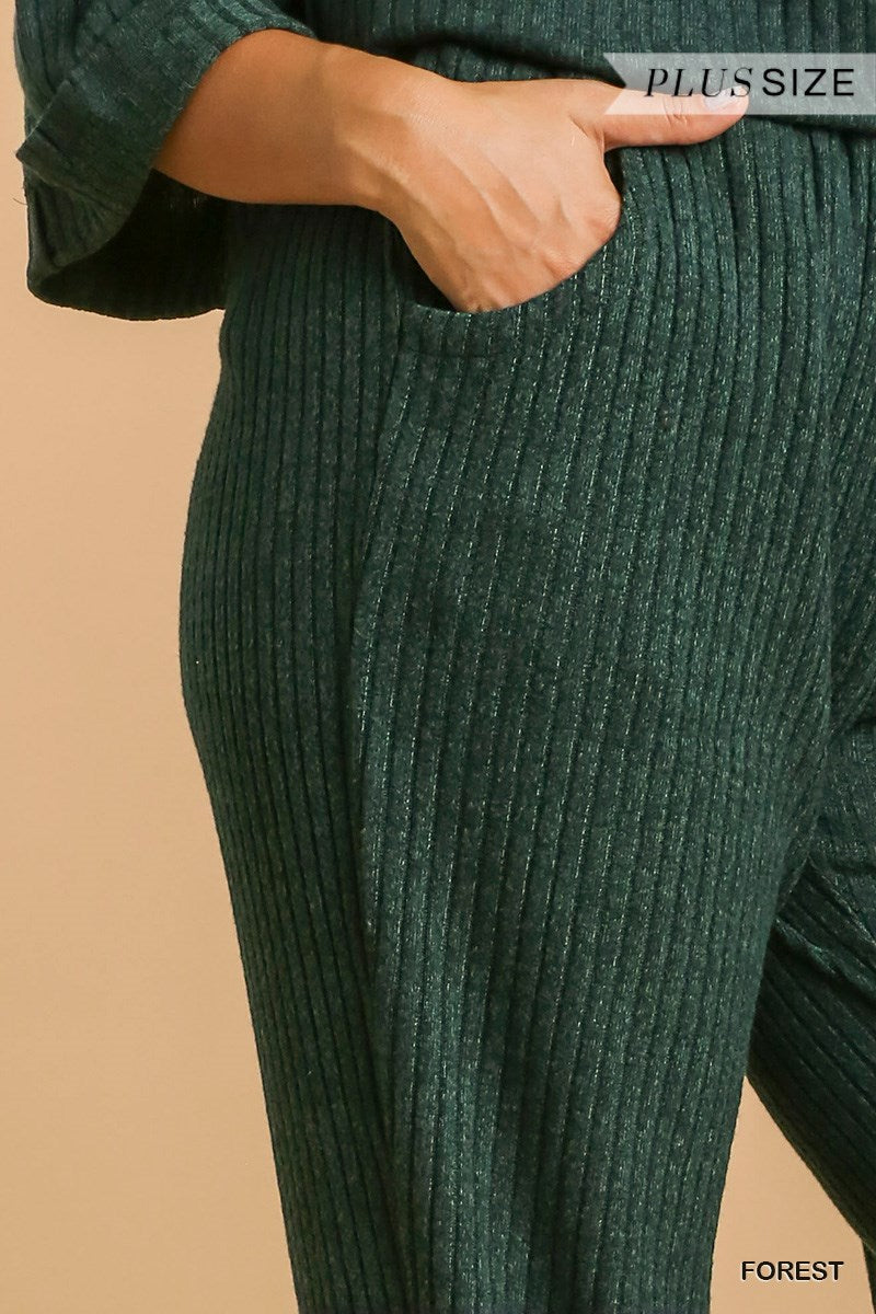 Umgee Plus Elastic Waistband Ribbed Knit Jogger