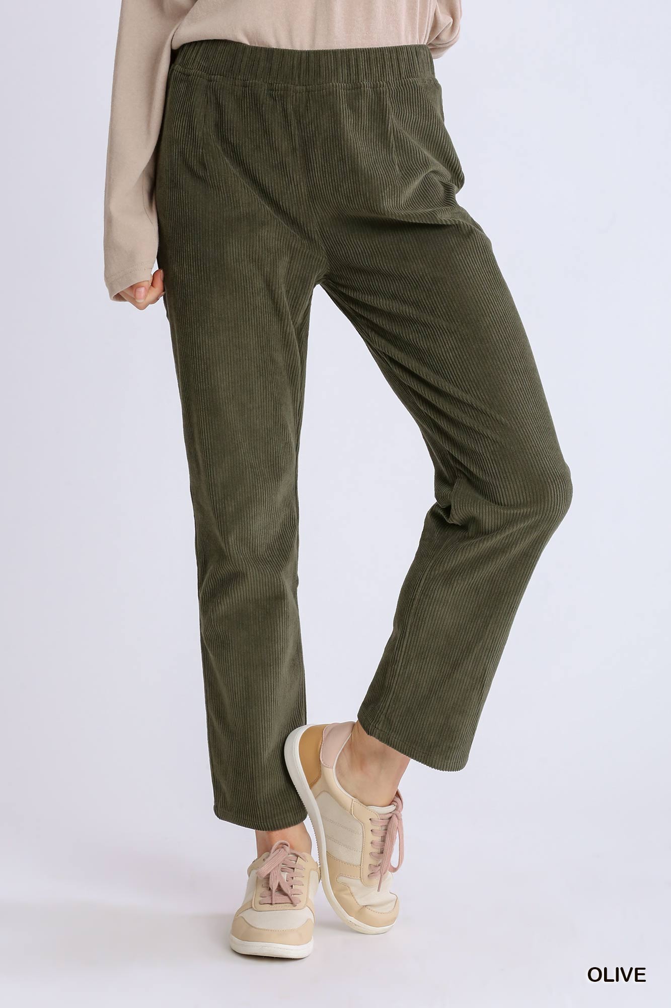 Umgee Corduroy Slim Leg Pull-On Back Pockets Pants