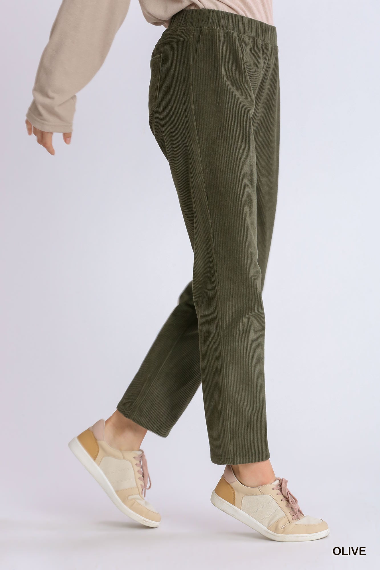 Umgee Corduroy Slim Leg Pull-On Back Pockets Pants