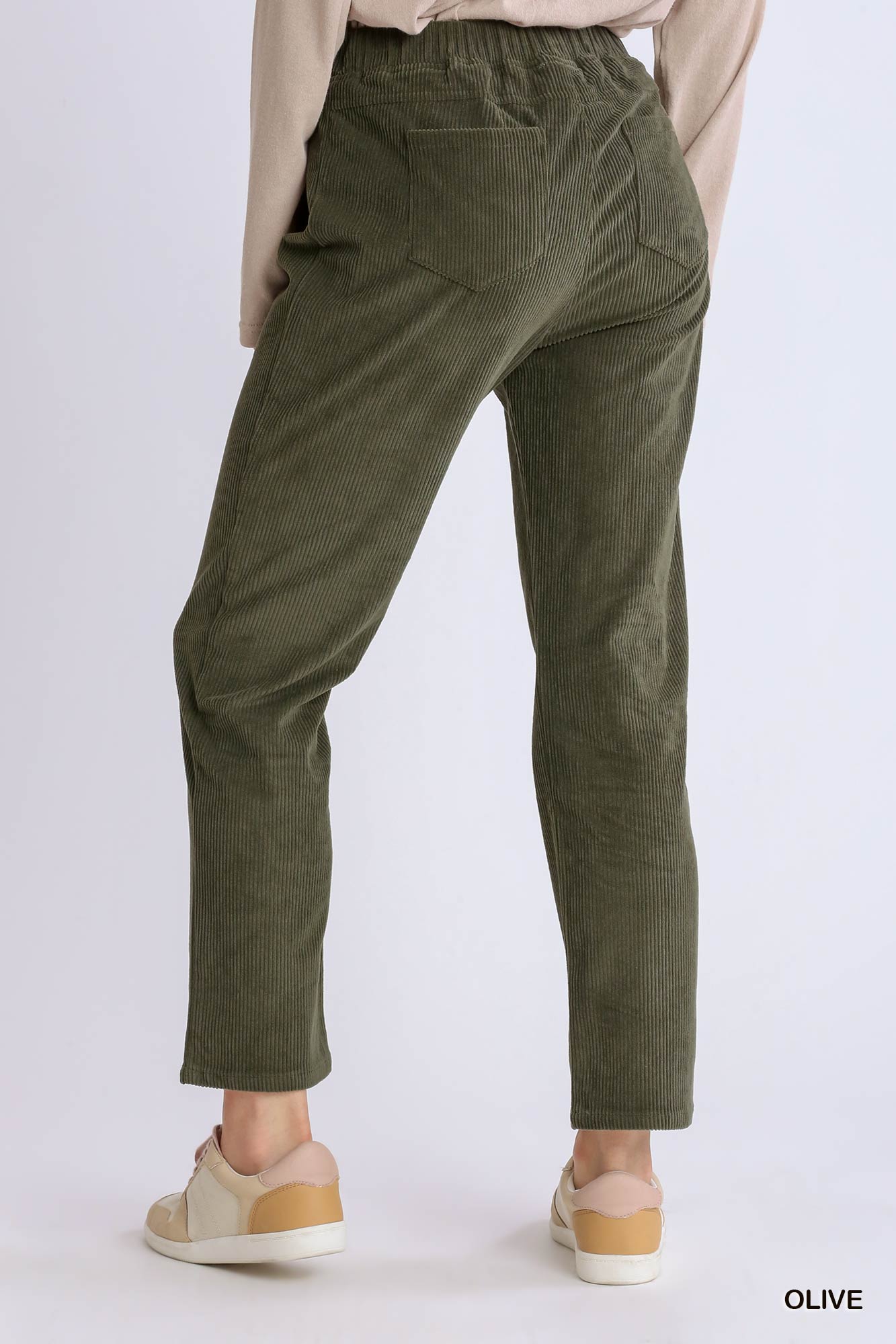 Umgee Corduroy Slim Leg Pull-On Back Pockets Pants