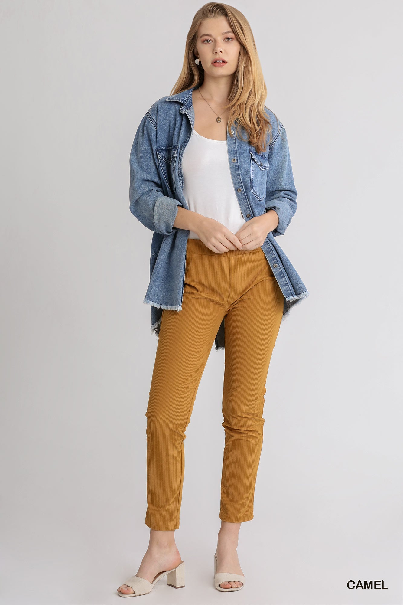 Umgee Corduroy Slim Leg Pull-On Back Pockets Pants