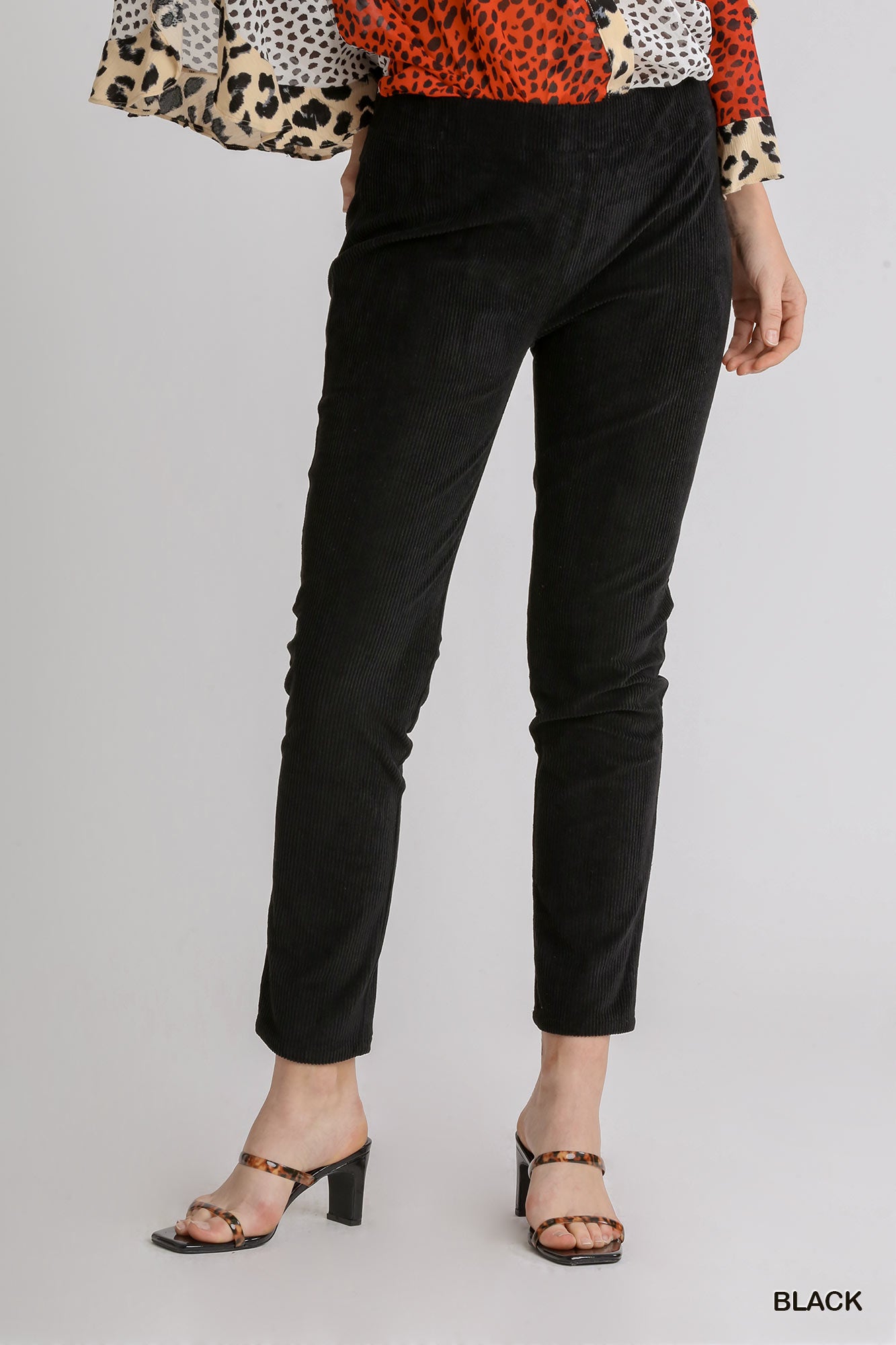 Umgee Corduroy Slim Leg Pull-On Back Pockets Pants