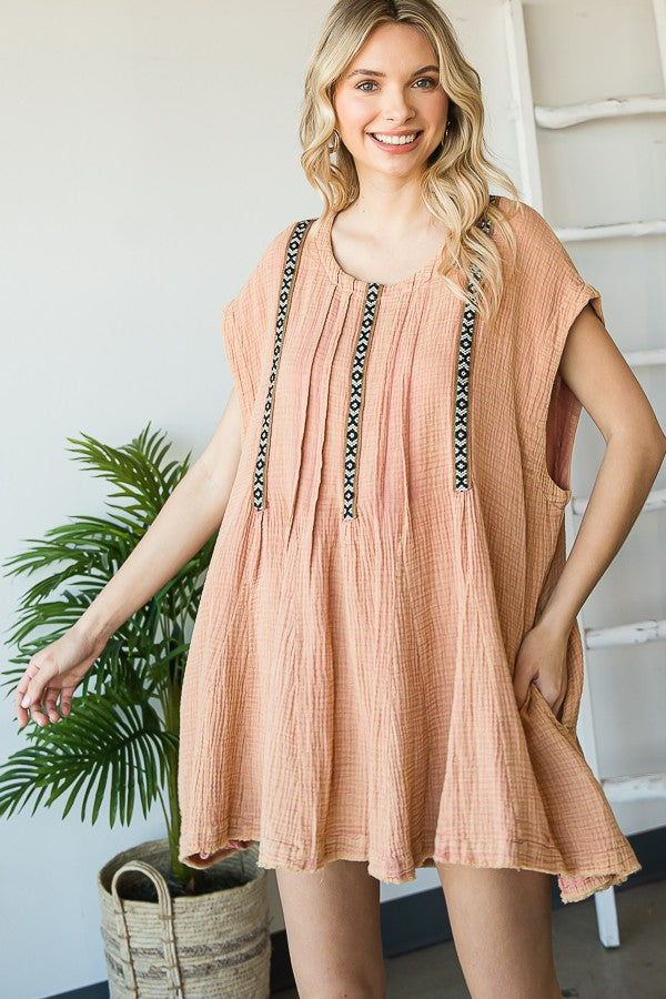 Oli & Hali Mineral Washed Tape Detail Tunic Top