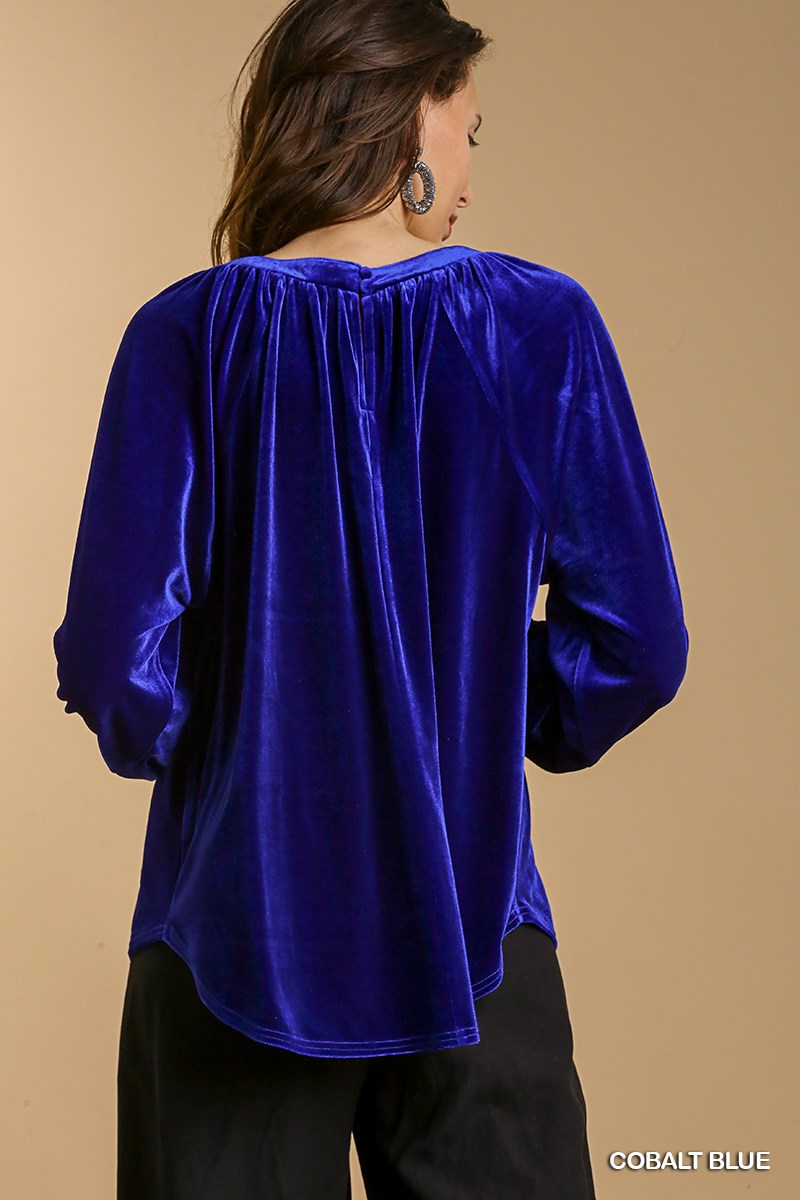 Umgee Velvet Velvet Round Neck Long Sleeve Keyhole Detail Top