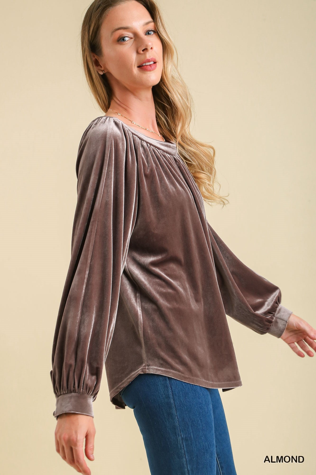 Umgee Velvet Velvet Round Neck Long Sleeve Keyhole Detail Top