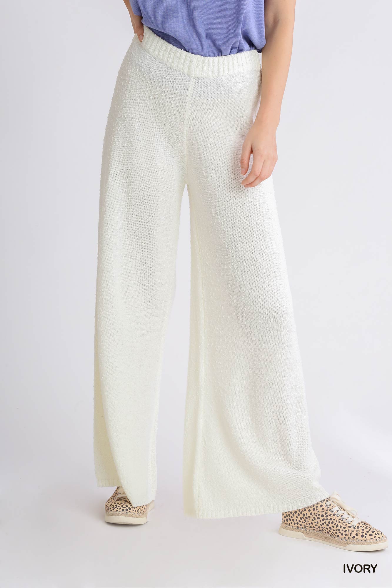 Umgee Elastic Waistband Wide Leg Sweater Pants