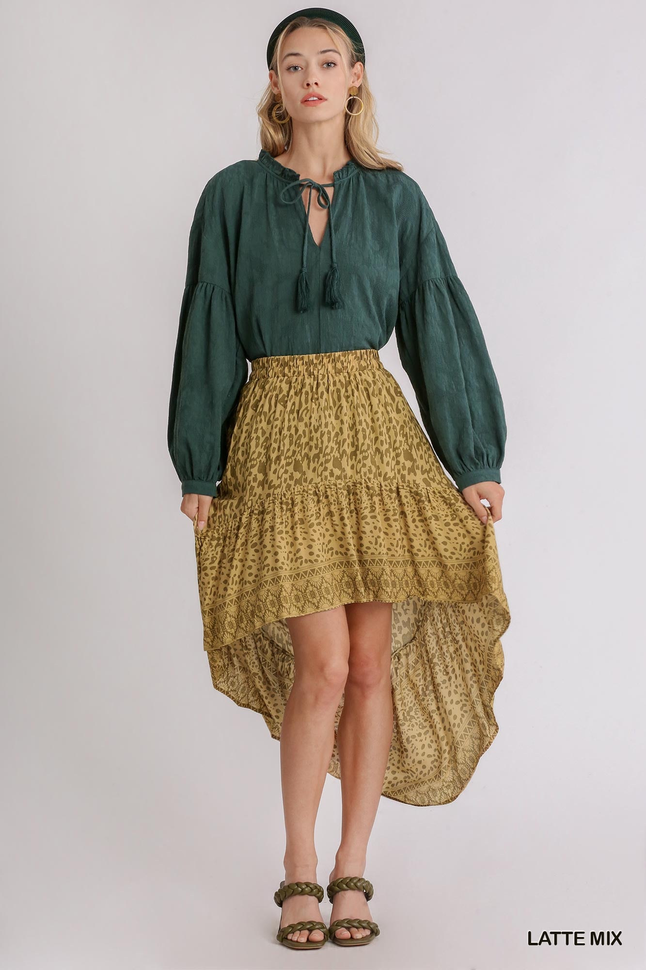 Umgee Animal Border Print High Low Elastic Waistband Skirt