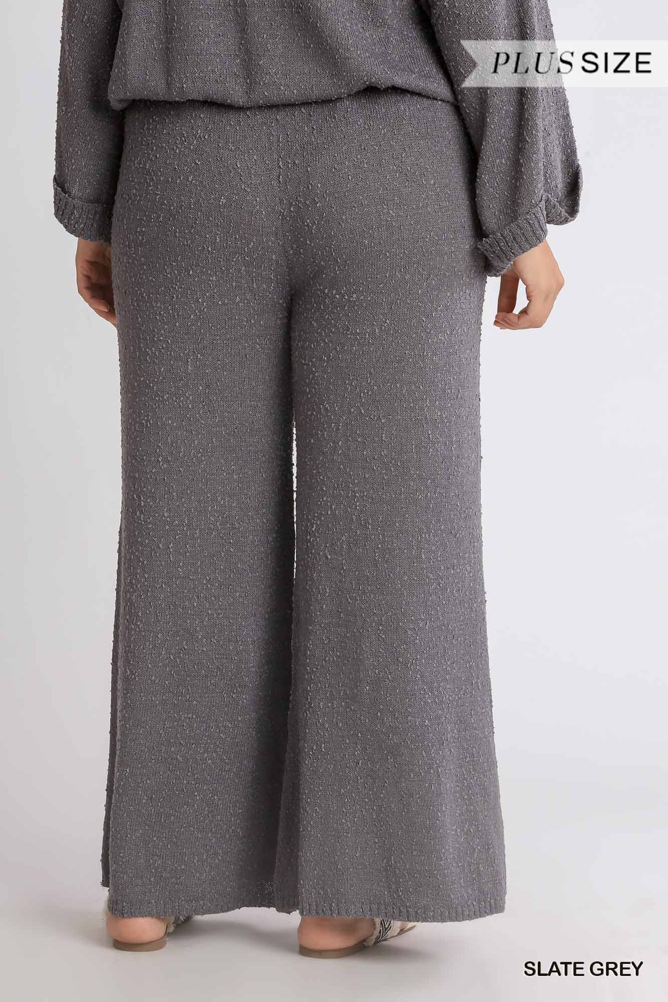 Umgee Plus Elastic Waistband Wide Leg Sweater Pants