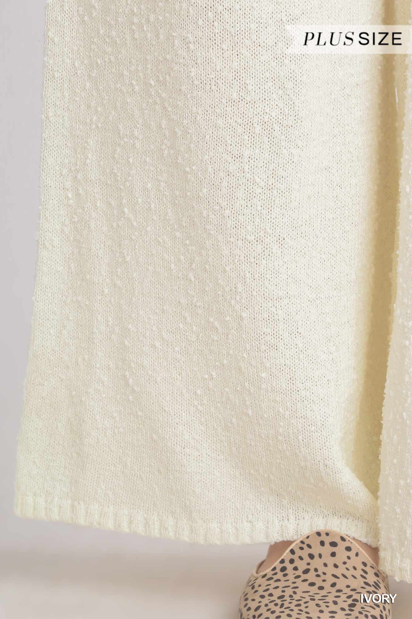 Umgee Plus Elastic Waistband Wide Leg Sweater Pants