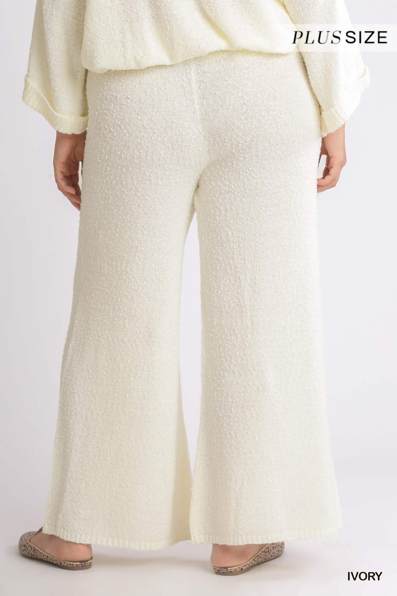Umgee Plus Elastic Waistband Wide Leg Sweater Pants