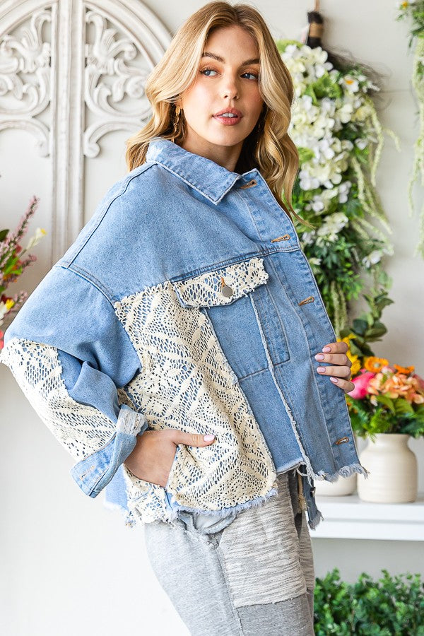 Oli & Hali Crochet Denim Relaxed Fit Jacket Top