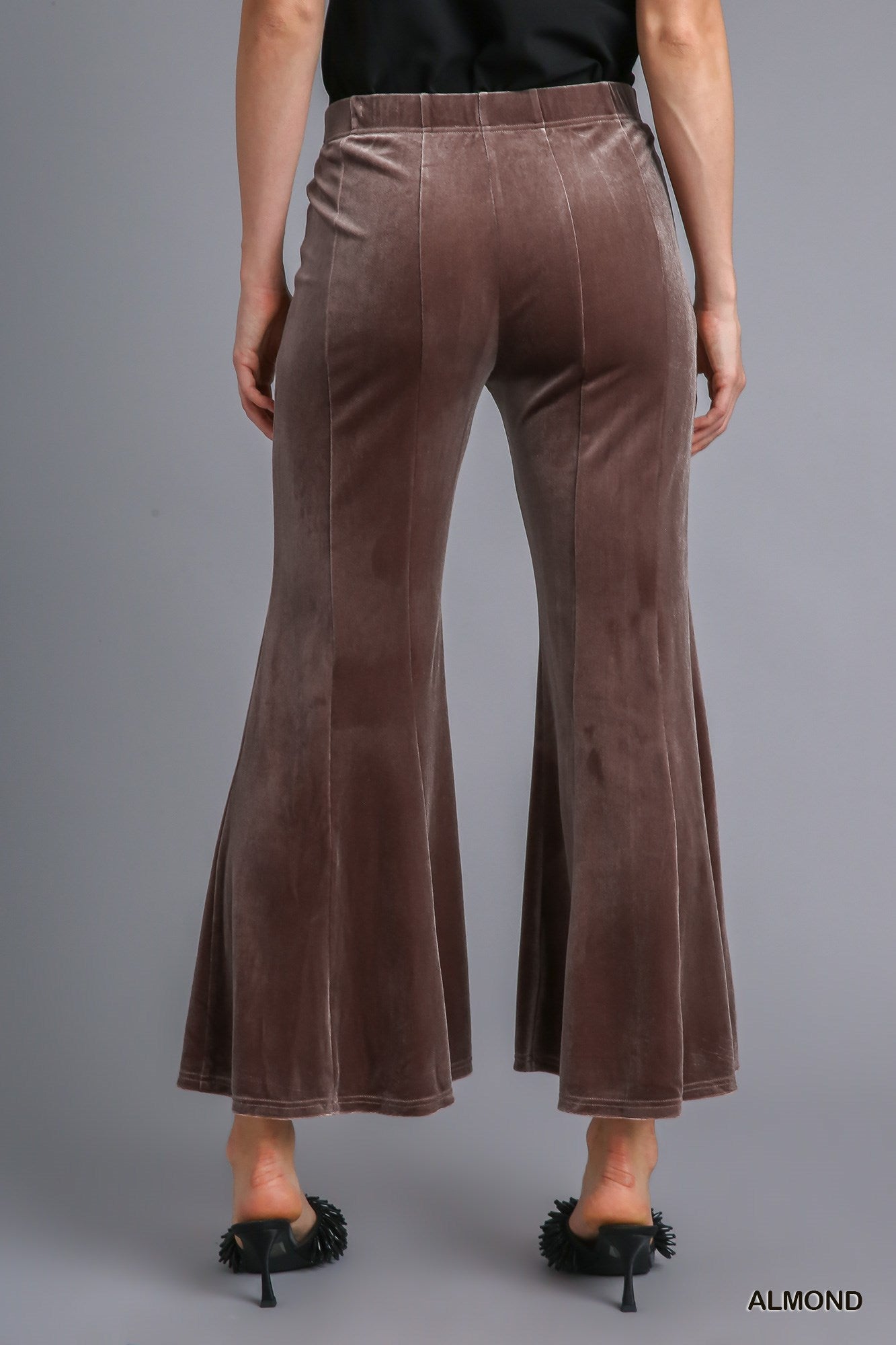 Umgee Elastic High Waist Knit Velvet Stretch Wide Flare Leg Pant