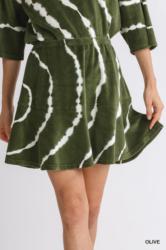 Umgee Knit Tie Dye Crushed Velvet Mini Skirt