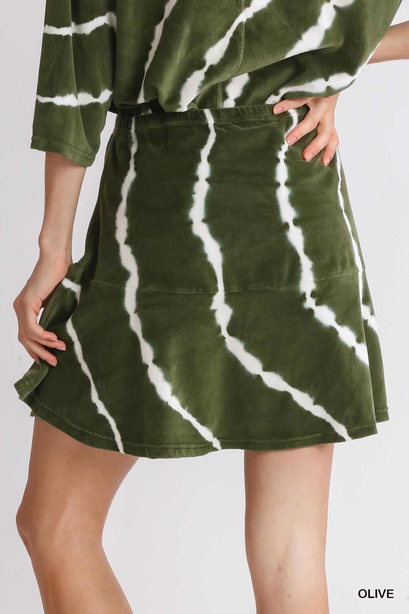 Umgee Knit Tie Dye Crushed Velvet Mini Skirt