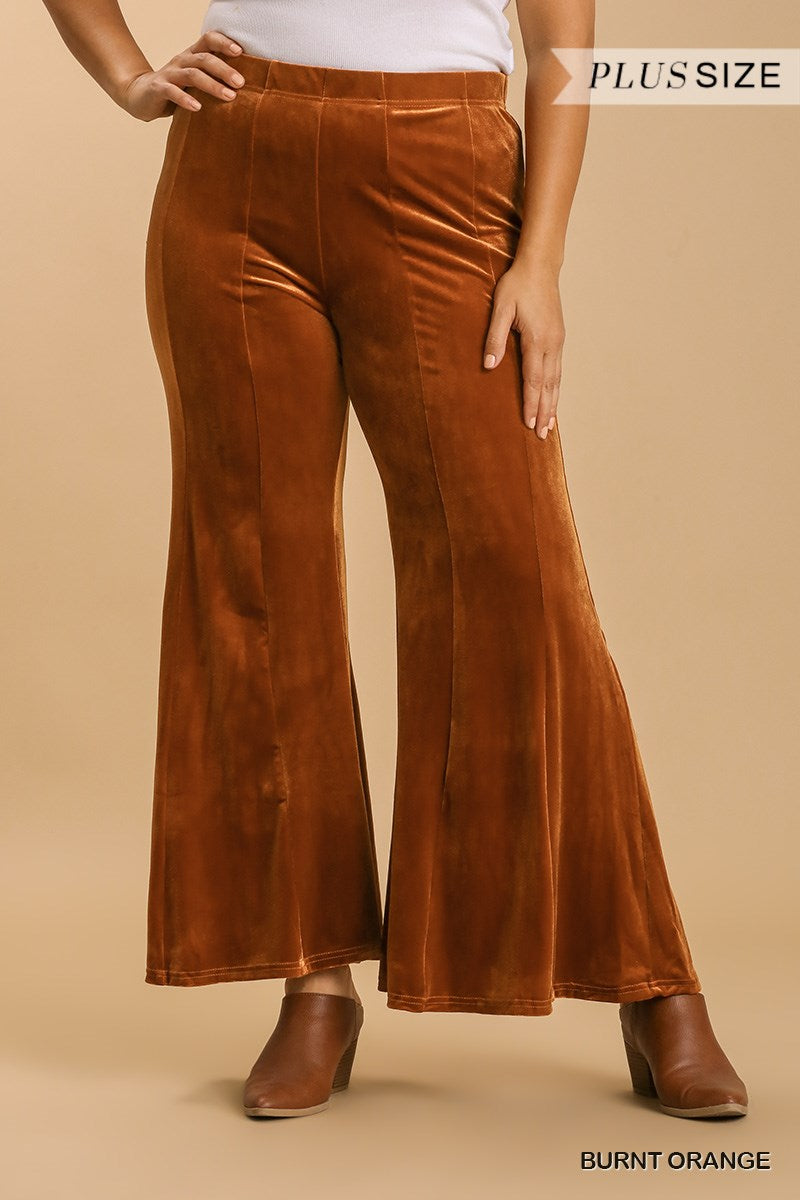 Umgee Plus Velvet Stretch High Waist Wide Flare Leg Pants