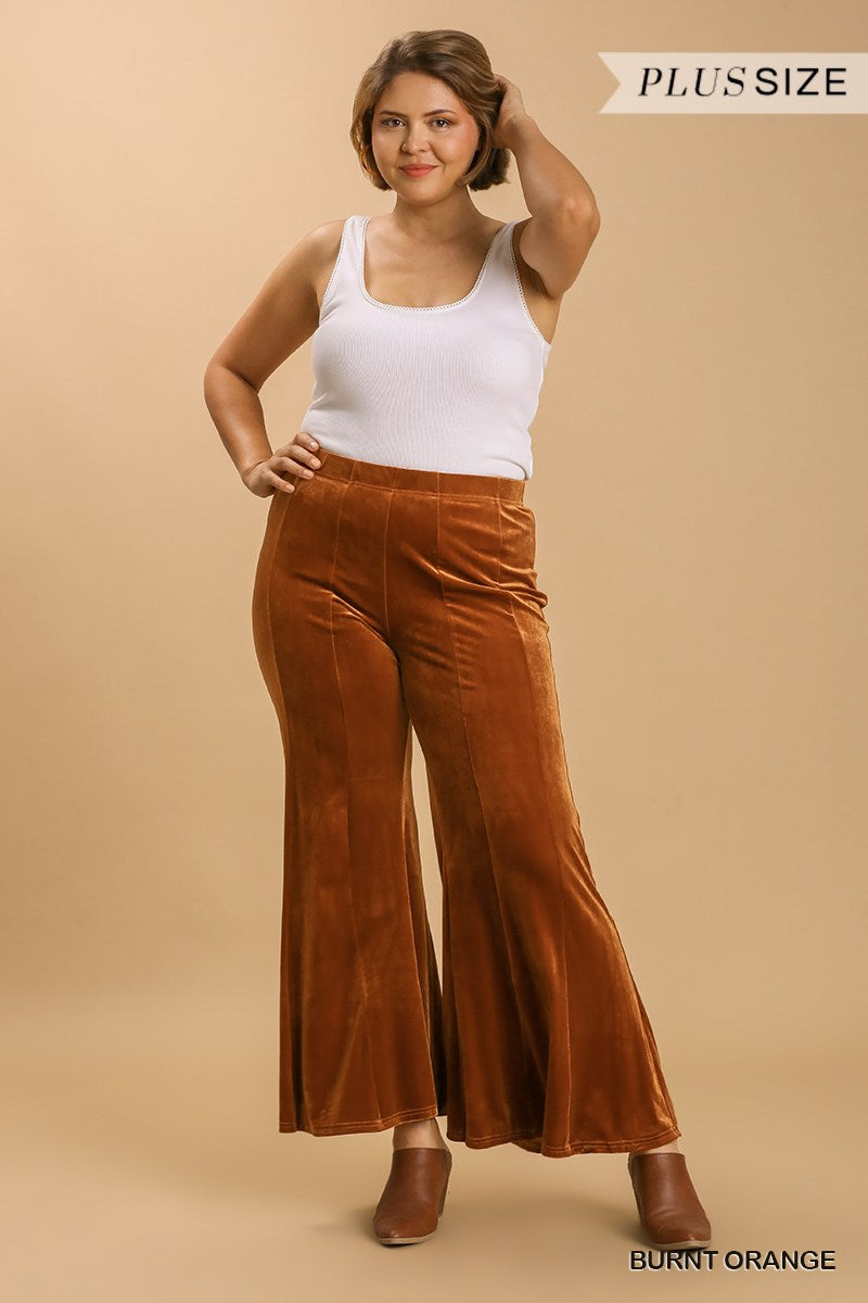 Umgee Plus Velvet Stretch High Waist Wide Flare Leg Pants