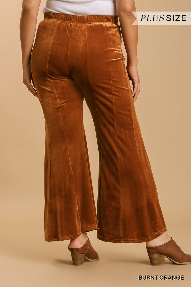 Umgee Plus Velvet Stretch High Waist Wide Flare Leg Pants