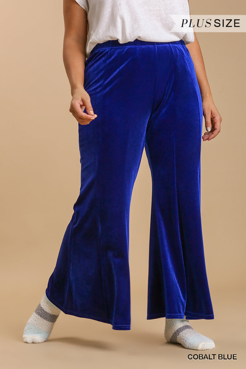 Umgee Plus Velvet Stretch High Waist Wide Flare Leg Pants