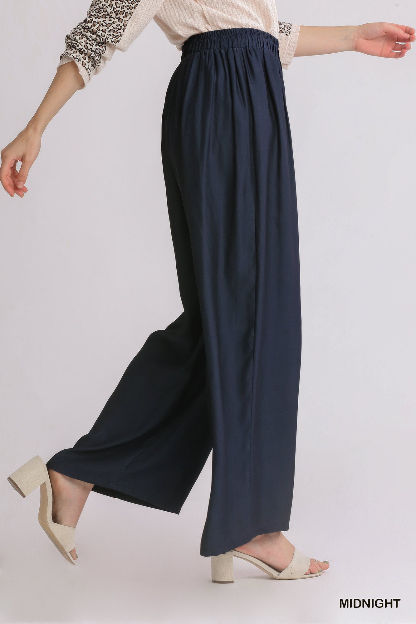 Umgee Wide Leg Elastic Waistband Pants