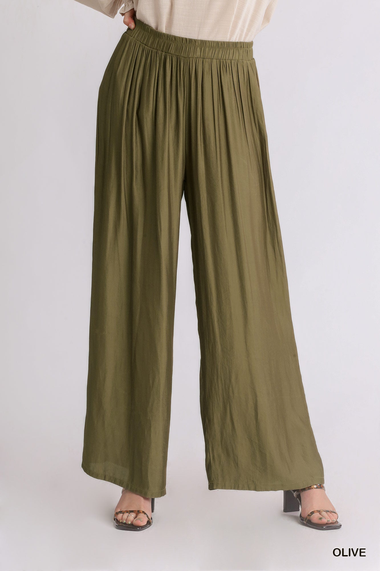 Umgee Wide Leg Elastic Waistband Pants