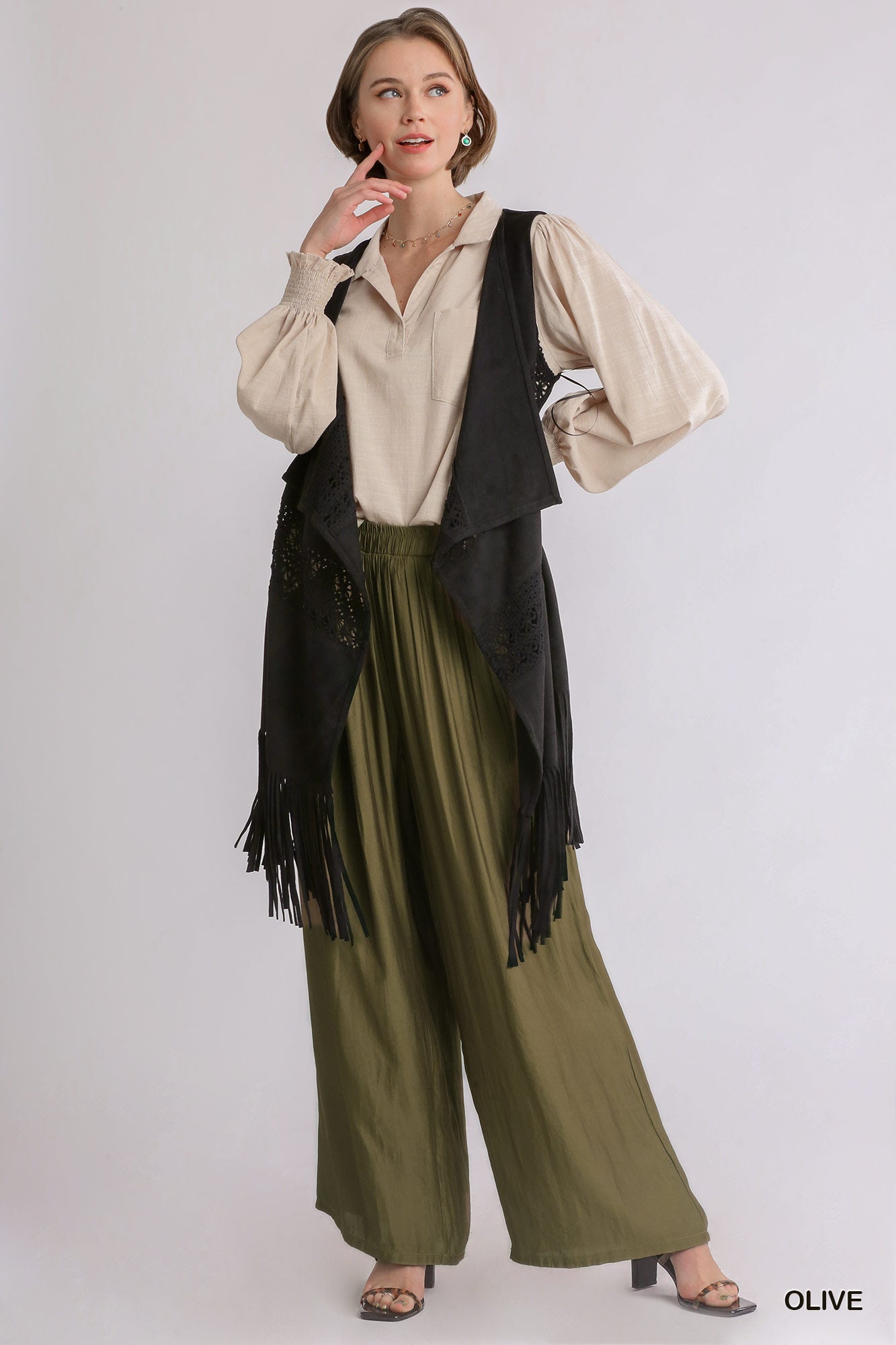 Umgee Wide Leg Elastic Waistband Pants