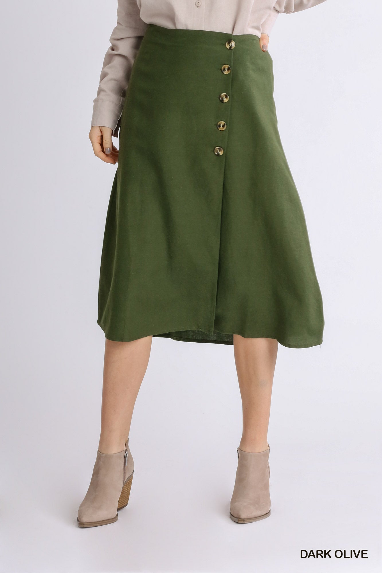 Umgee Linen Blend Midi Wrap Buttons Skirt