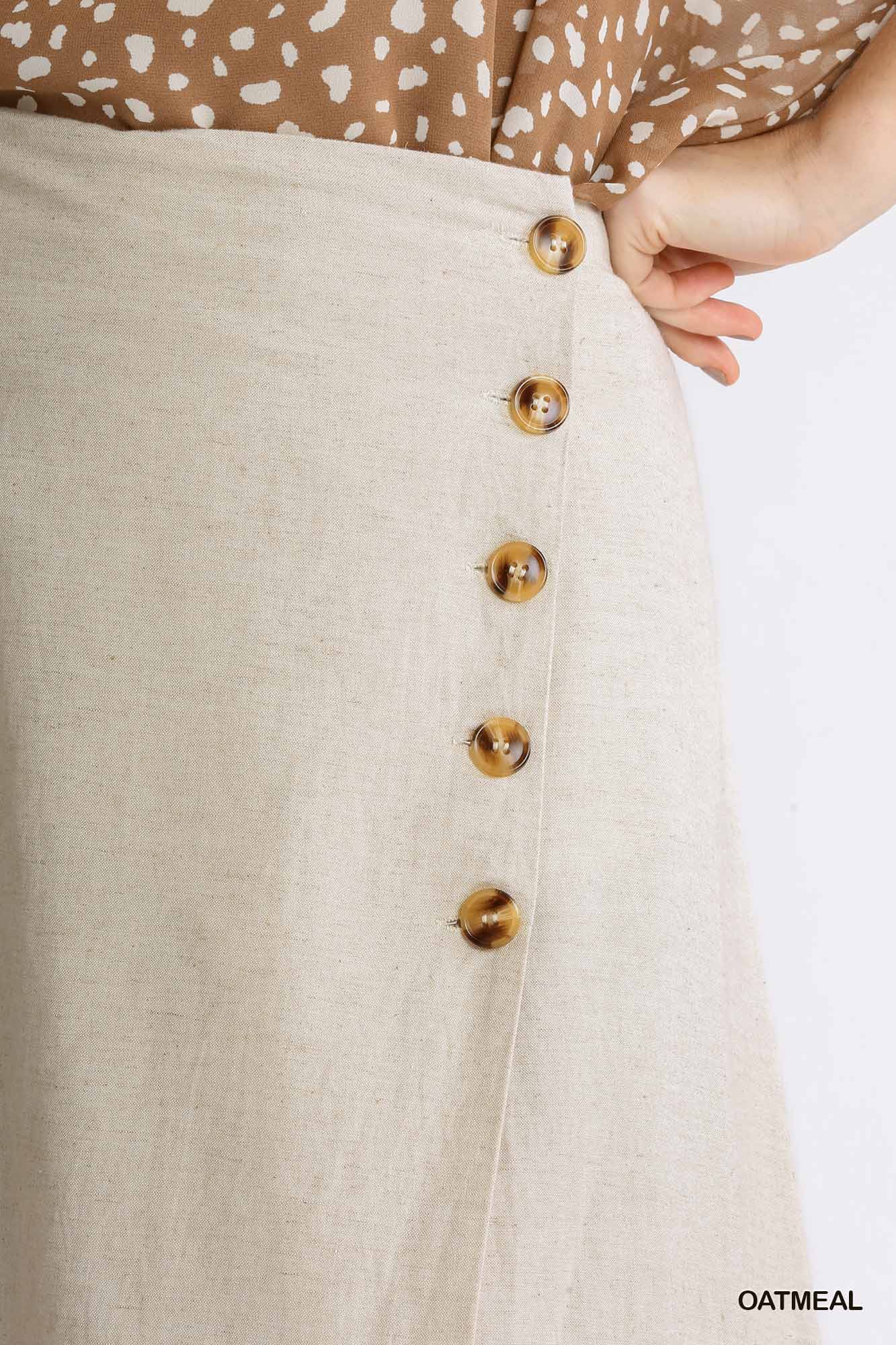 Umgee Linen Blend Midi Wrap Buttons Skirt