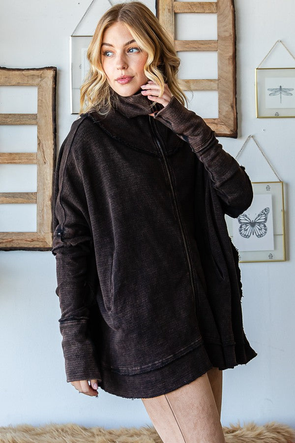 Oli & Hali Washed Turtle Neck Poncho Jacket