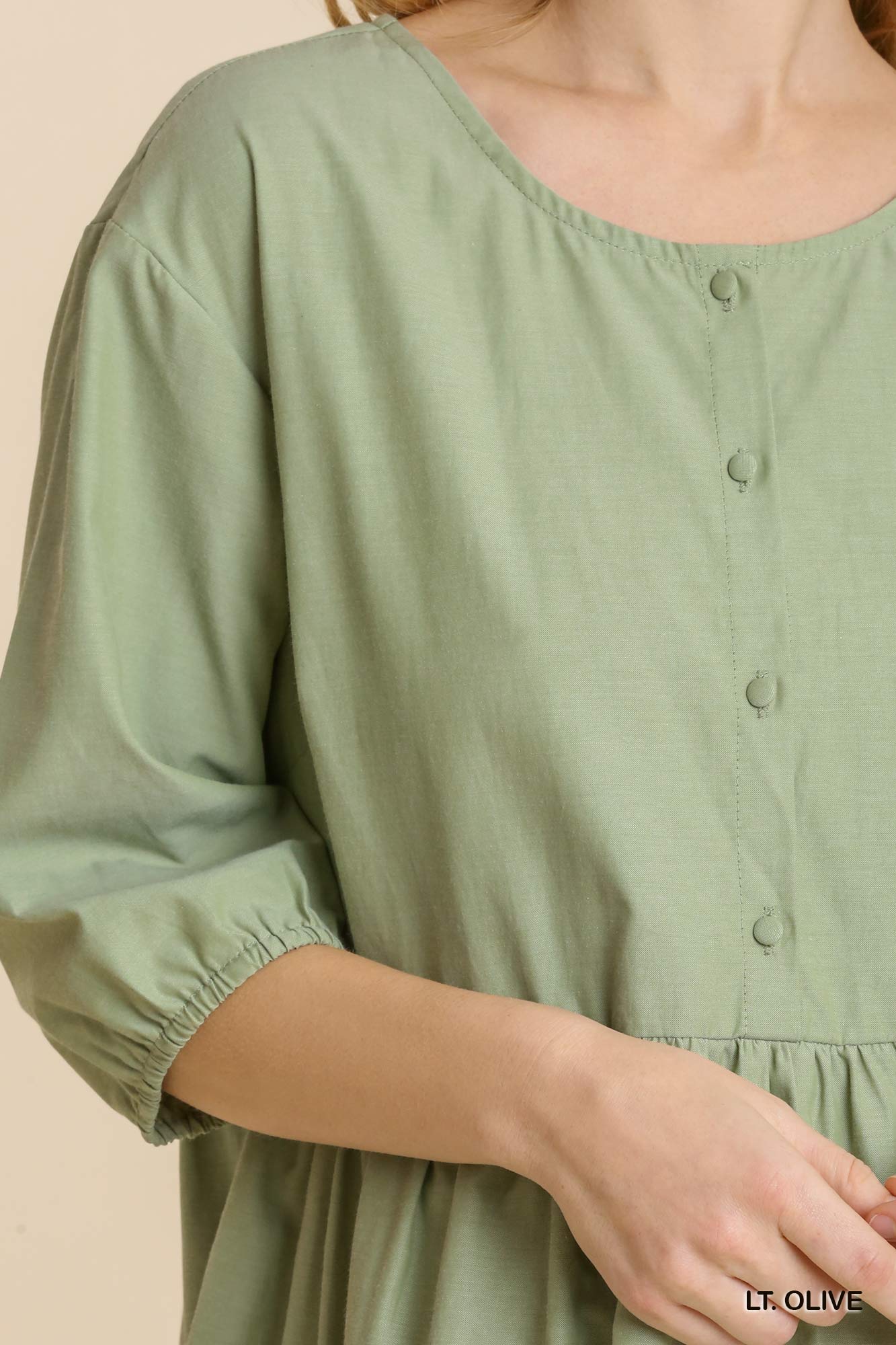 Umgee Chambray Half Button 3/4 Sleeve Tiered Shirt Dress with No Lining - Roulhac Fashion Boutique