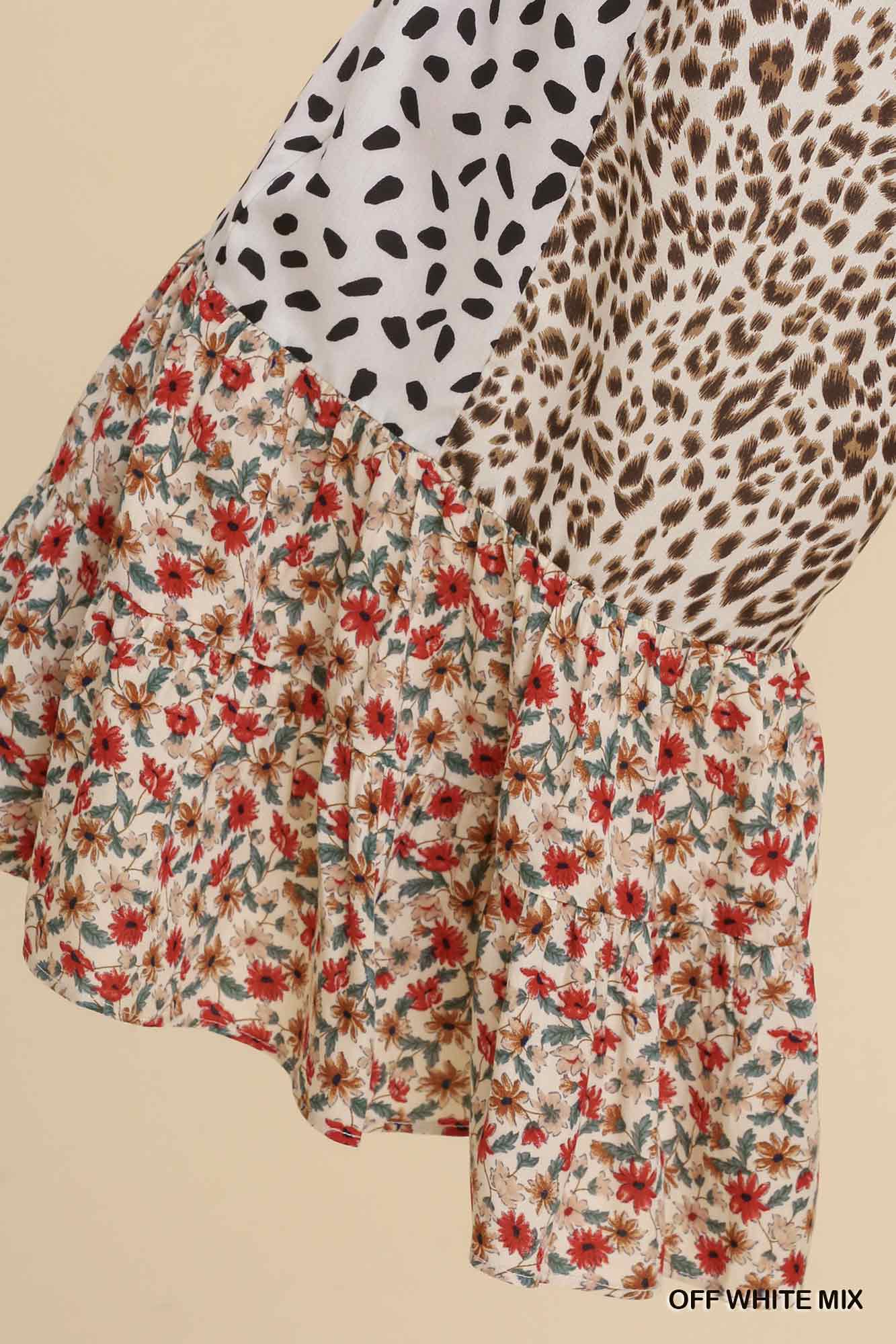 Umgee Animal Mixed Print Elastic Waistband Wide Leg Pants