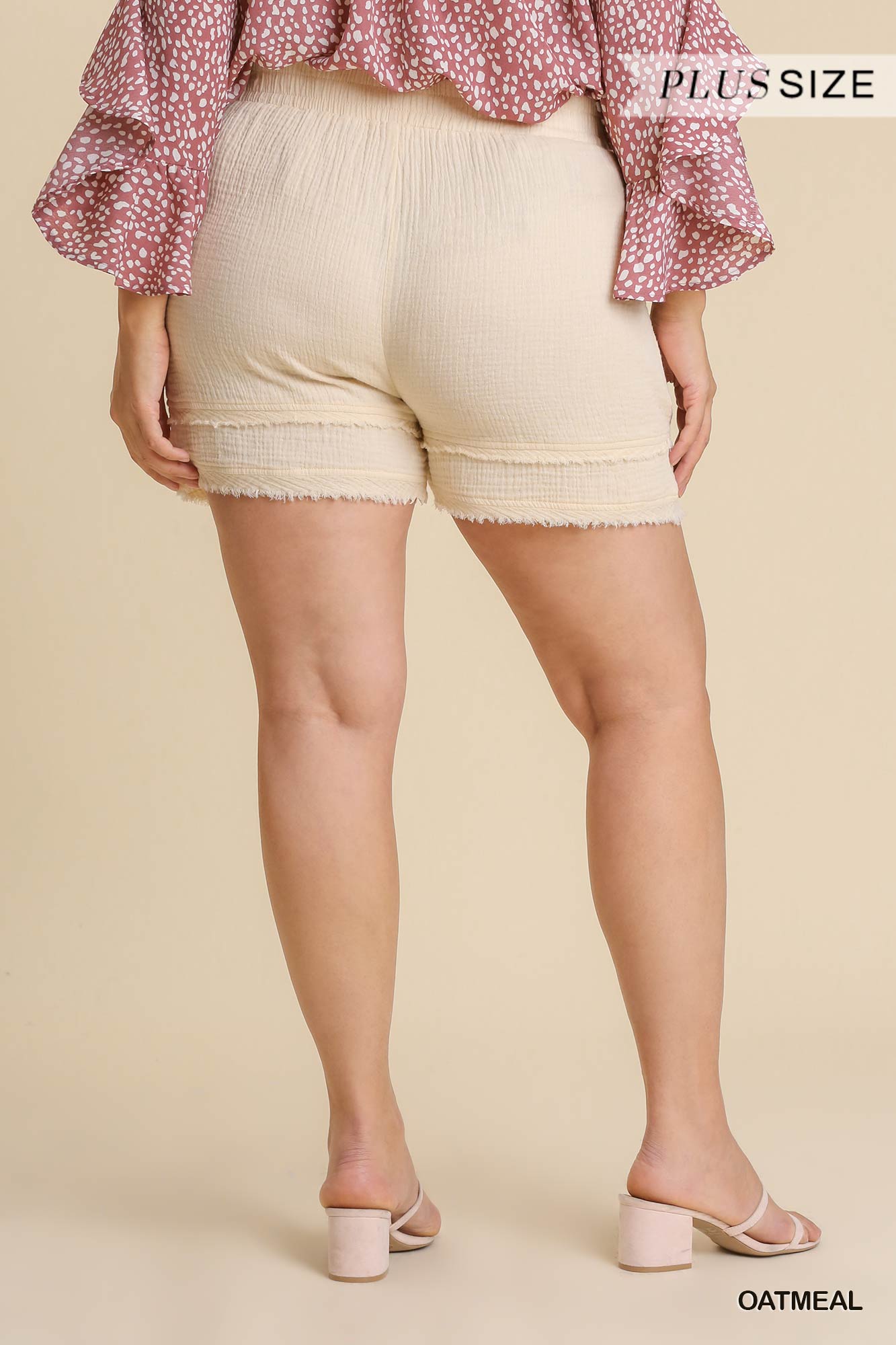 Umgee Plus Washed Bubble Gauze Elastic Waist Layered Shorts Pants