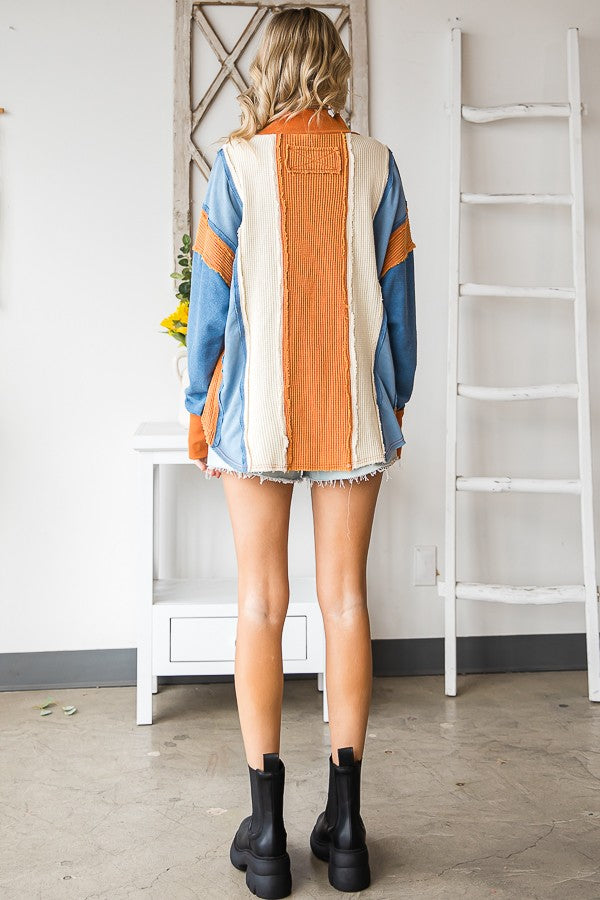 Oli & Hali Washed Fabric Mixed Long Sleeve Pullover Top