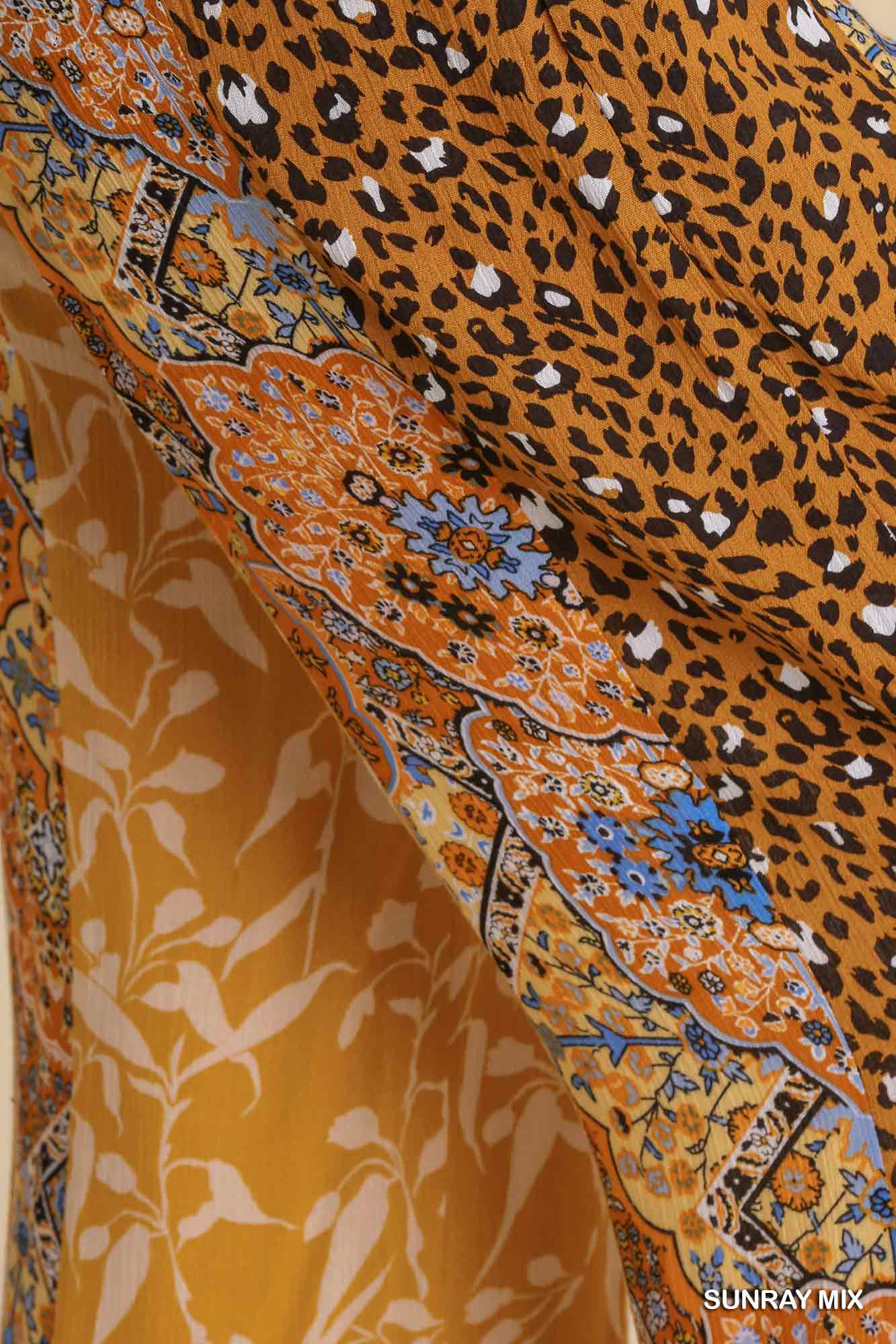 Umgee Mixed Print Elastic Waist Flare Pockets Pants